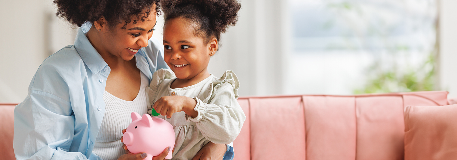 Mom and daughter saving money
